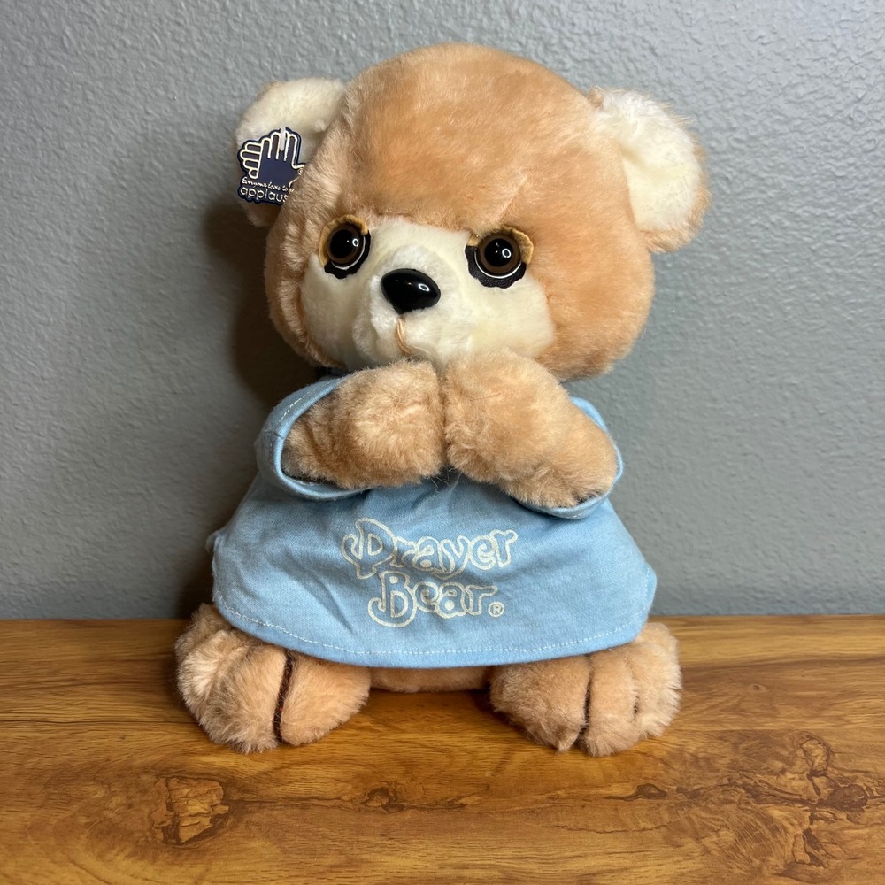 Vintage‎ 1984 Applause Prayer Bear Plush 11" Tan Blue Shirt w/ Ear Tag